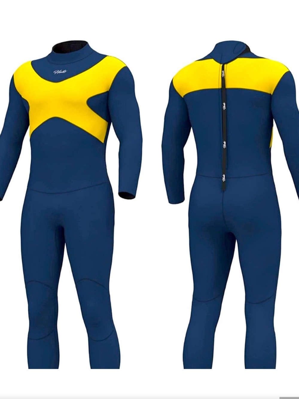 Hevto full-body neoprene wetsuit featuring a striking yellow cross graphic XS